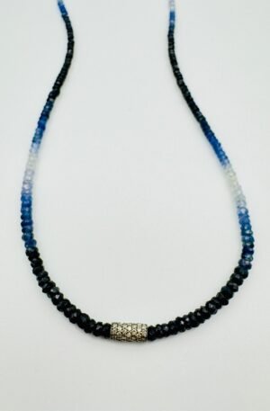 GRADIENT BLUE SAPPHIRE NECKLACE WITH DIAMOND TUBE BEAD