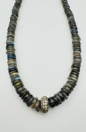 SMOOTH LABRADORITE HEISHI WITH DIAMOND DONUT NECKLACE 
