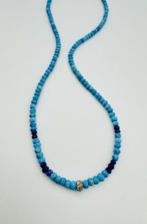 SS DOUBLE DIAMOND RHONDEL LAPIS AND TURQUOISE SEGMENT NECKLACE