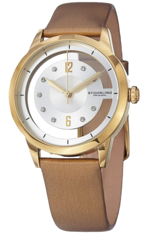 Stuhrling Original Womens 946L 03 Winchester Swarovski Crystal Accented 23k Gold Layered Watch with Champagne Leather Band